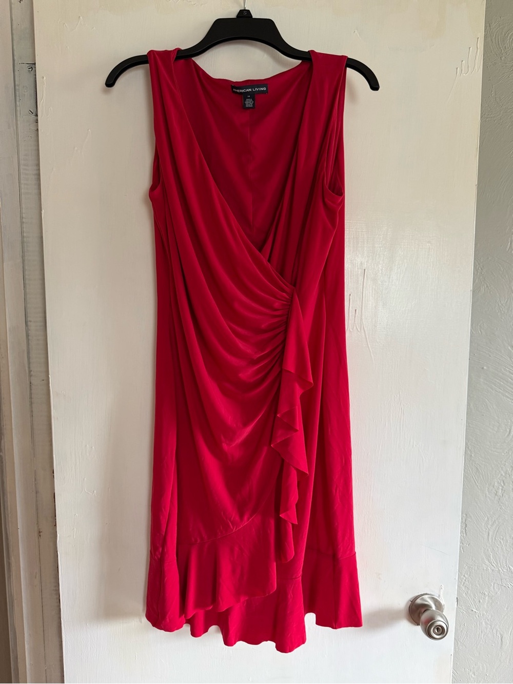 Red Sleeveless Draped Ruffle Dress